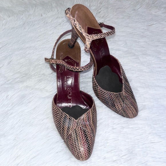 STUART WEITZMAN For Mr. Seymour Vintage Reptile Ankle Strap Round Toe Heel 6.5M - Picture 1 of 13